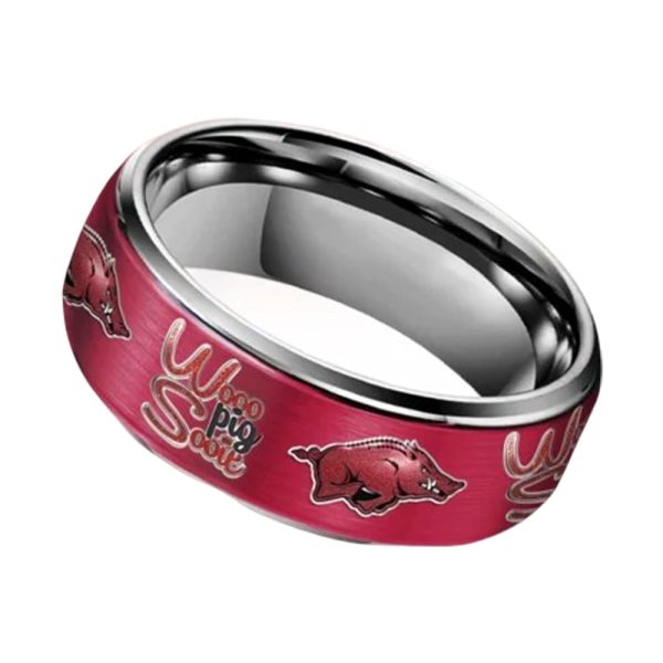 Razorbacks Wooo Pig Sooie Silver Tungsten Rings