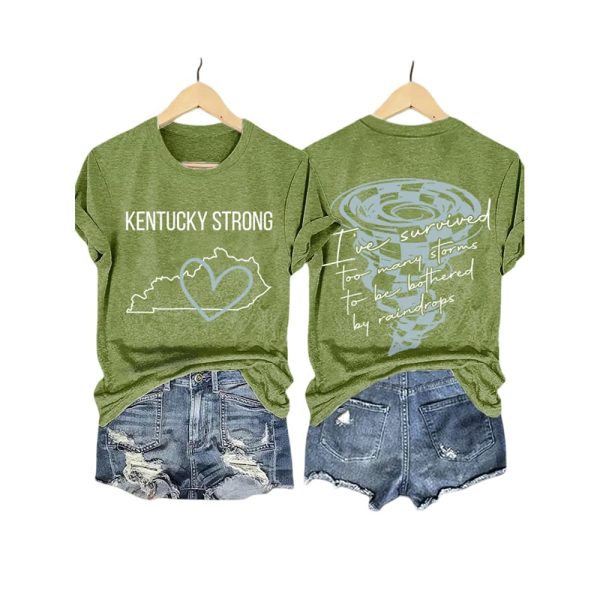 Retro Kentucky Strong I’ve Survived Too Many Storms To Be Bothered By Raindrops Print T-Shirt
