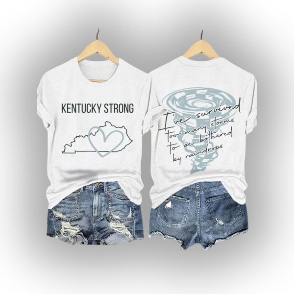 Retro Kentucky Strong I’ve Survived Too Many Storms To Be Bothered By Raindrops Print T-Shirt