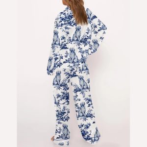 Chinoiserie Golden Retriever Silky Satin Pajama Set3
