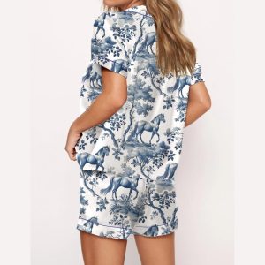 Horse Toile Silky Satin Pajama Set1