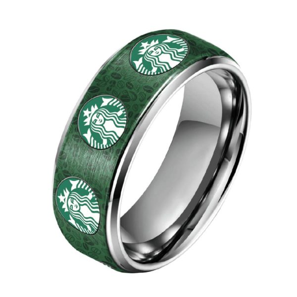 Starbucks Coffee Silver Tungsten Rings