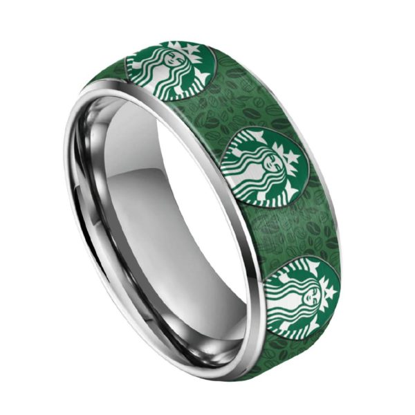 Starbucks Coffee Silver Tungsten Rings