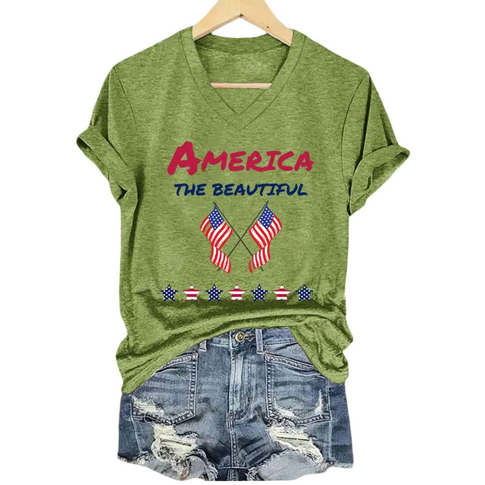 V Neck America The Beautiful Print T Shirt V-Neck America The Beautiful Print T-Shirt