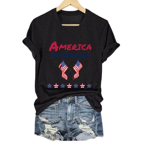 V-Neck America The Beautiful Print T-Shirt
