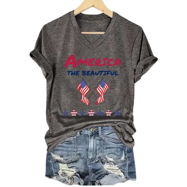 V-Neck America The Beautiful Print T-Shirt