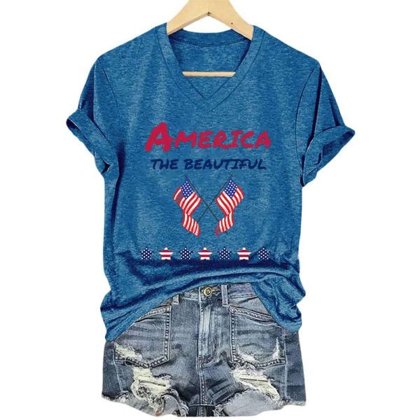 V-Neck America The Beautiful Print T-Shirt