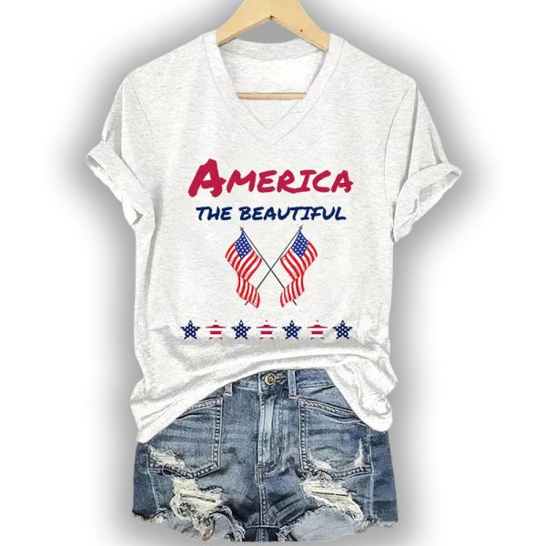 V-Neck America The Beautiful Print T-Shirt