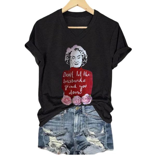 V-Neck Retro Don’t Let The Bastards Grind You Down Print T-Shirt