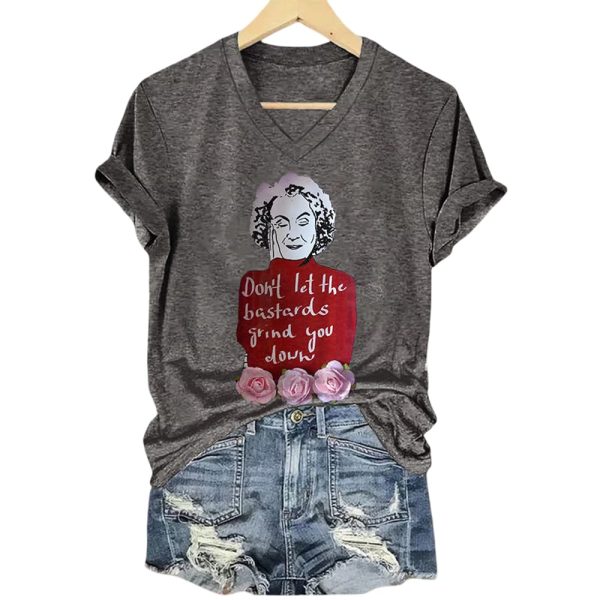 V-Neck Retro Don’t Let The Bastards Grind You Down Print T-Shirt