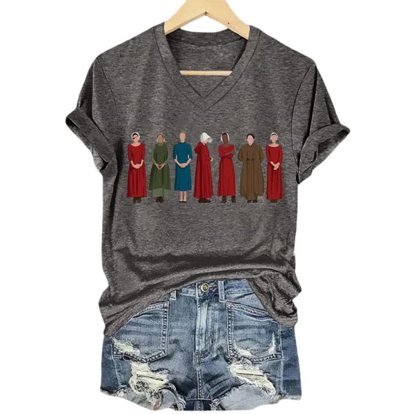 V-Neck Retro The Handmaid’s Tale Print T-Shirt