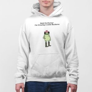 Hold on Partner Im Growing A Little Buckaroo Frog Pregnancy Shirt 2