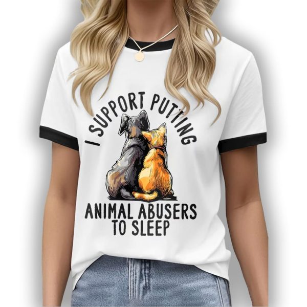 Women’s Retro I Support Putting Animal Abusers To Sleep Print Crew Neck T-Shirt