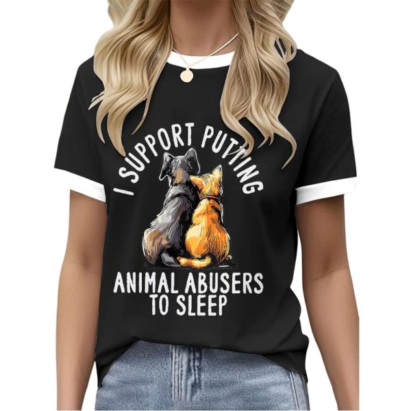 Women’s Retro I Support Putting Animal Abusers To Sleep Print Crew Neck T-Shirt