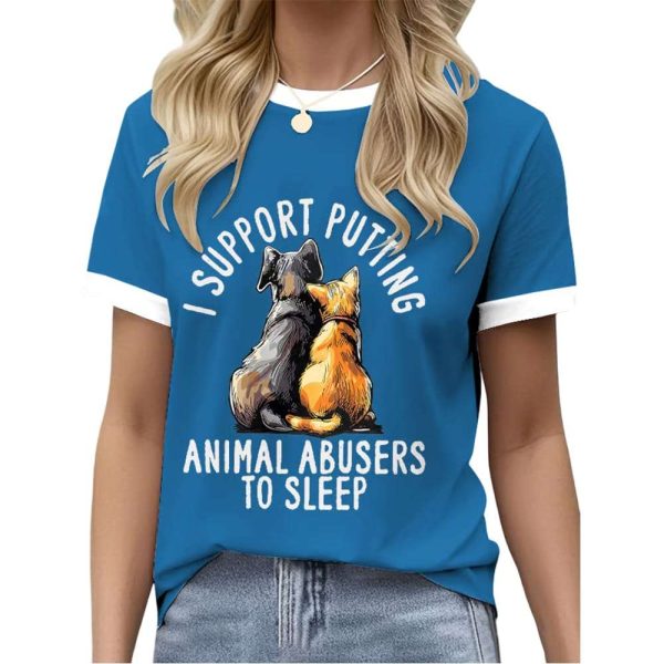 Women’s Retro I Support Putting Animal Abusers To Sleep Print Crew Neck T-Shirt