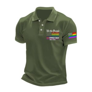 Mans Vintage We The People No Kings Day June 14 2025 Printed Polo Shirt4