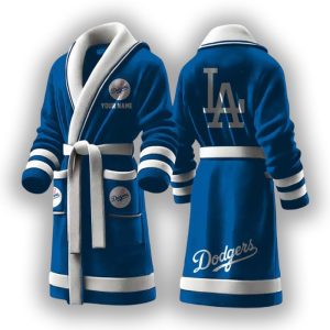 Dodgers Custom Name Fleece Bathrobe2