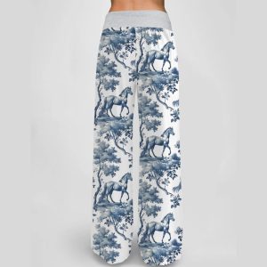 Chinoiserie Horse Toile Contrast Wide Leg Pants For Women1