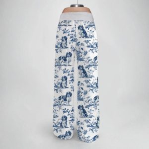 Cavalier King Charles Spaniel Contrast Wide Leg Pants For Women1