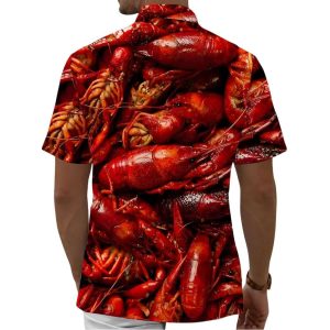 Crayfish Print Mens Pocket Short Sleeve Shirts1
