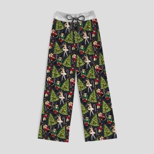 Christmas Nutcracker Ballet Contrast Wide Leg Pants For Women2