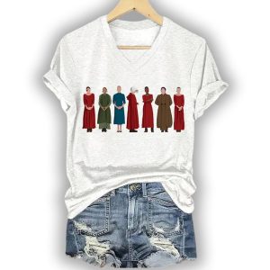 V Neck Retro The Handmaids Tale Print T Shirt3