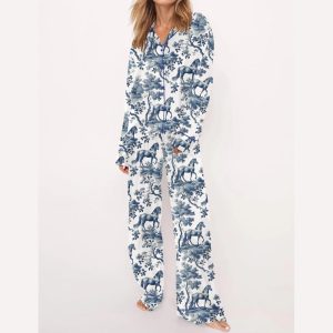 Horse Toile Silky Satin Pajama Set2