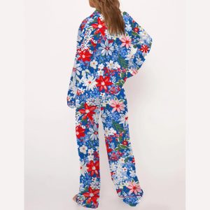 4th Of July Floral Silky Satin Pajama Set3