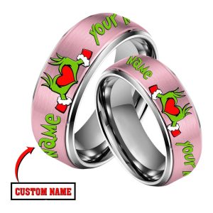 Grnch Custom Name Silver Tungsten Couples Rings