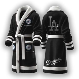 Dodgers Custom Name Fleece Bathrobe1