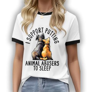 Womens Retro I Support Putting Animal Abusers To Sleep Print Crew Neck T Shirt1