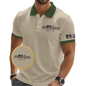 Mens Vintage USA Jesus Saves Printed POLO Shirt5