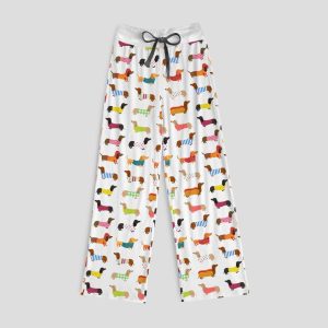Dachshund Contrast Wide Leg Pants For Women2