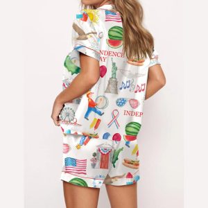 Independence Day Celebration Watercolor Silky Satin Pajama Set1