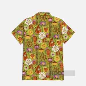 Brightly Colored Hawaiian Indigenous Elements Printing Breast Pocket Short Sleeve Shirt1