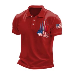 Mens Independence Day American Flag Jet Planes Print Casual Top2