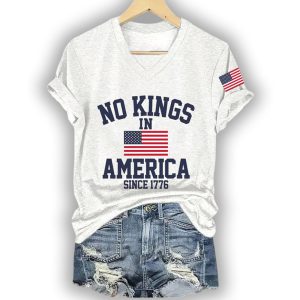 Womens No Kings In America Printed Casual T Shirt1