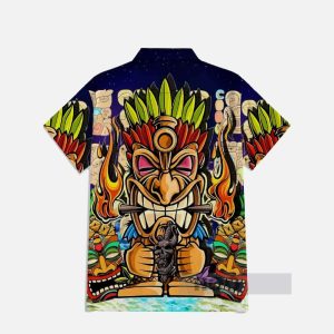 Classic Cartoon Hawaiian Tikis Printing Breast Pocket Short Sleeve Shirt1