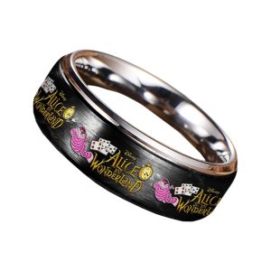 Alice in Wonderland Silver Tungsten Rings1