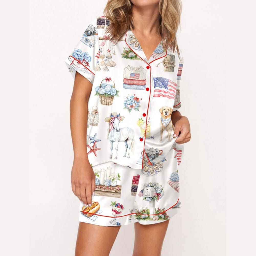 4th Of July Silky Satin Pajama Set For Women 4th Of July Silky Satin Pajama Set For Women