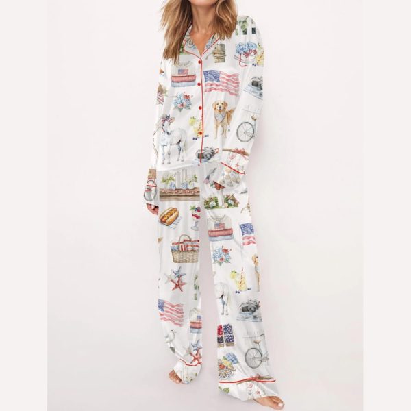 4th Of July Silky Satin Pajama Set For Women