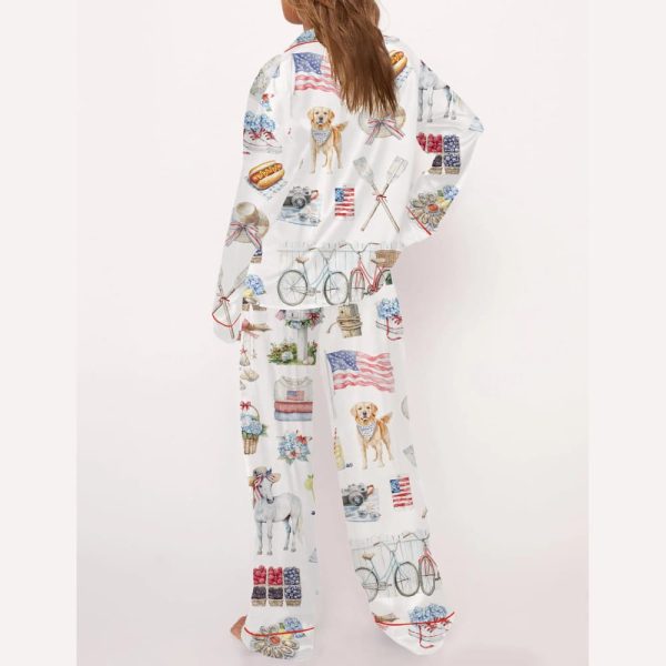 4th Of July Silky Satin Pajama Set For Women