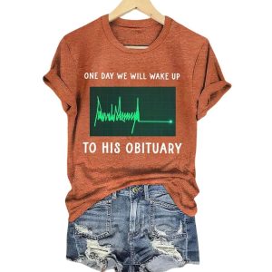 One Day We Will Wake Up To His Obituary Green Heartbeat Flatline Shirt