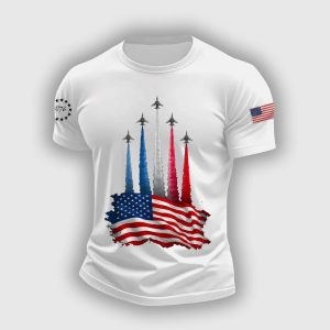 Mens Independence Day American Flag Jet Planes Print Casual Tee5