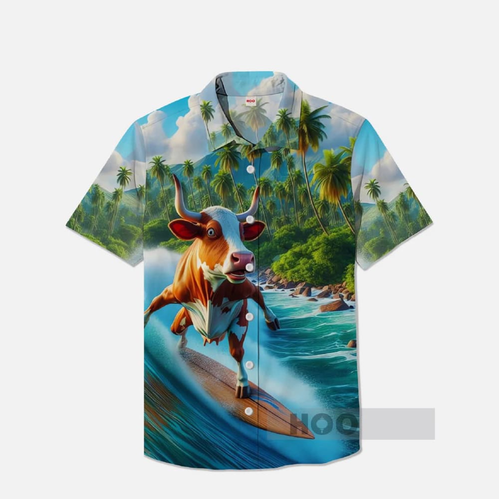 Abstract Funny Hawaiian Surfing Cow Printing Breast Pocket Short Sleeve Shirt Abstract Funny Hawaiian Surfing Cow Printing Breast Pocket Short Sleeve Shirt
