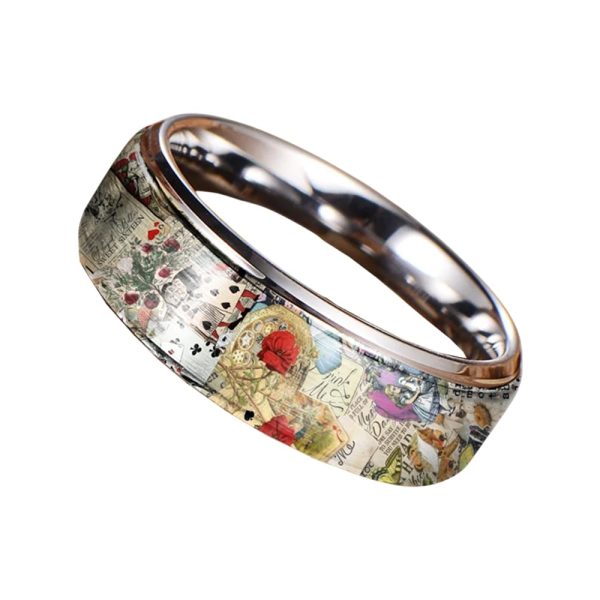 Alice in Wonderland Silver Tungsten Rings Gift For Fans