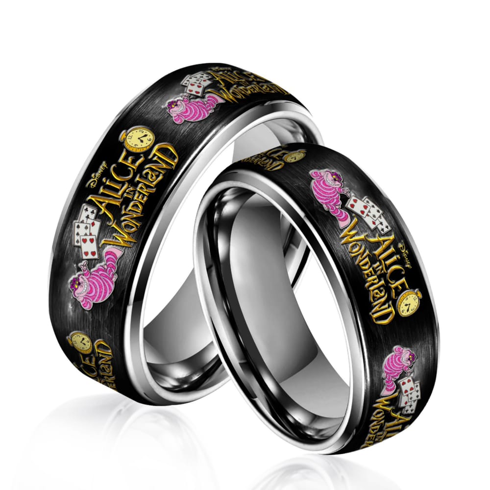 Alice in Wonderland Silver Tungsten Rings Alice in Wonderland Silver Tungsten Rings