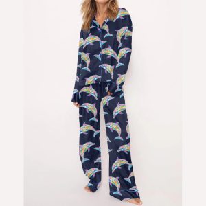 Colorful Dolphins Silky Satin Pajama Set2