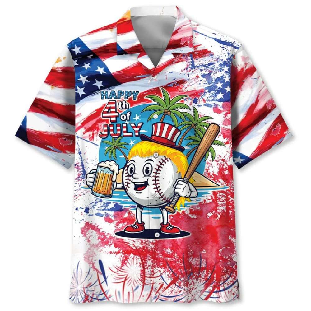 Beer Baseball Happy 4th July Hawaiian Shirt Beer Baseball Happy 4th July Hawaiian Shirt