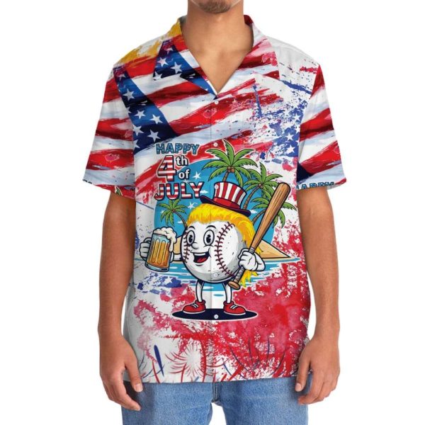 Beer Baseball Happy 4th July Hawaiian Shirt